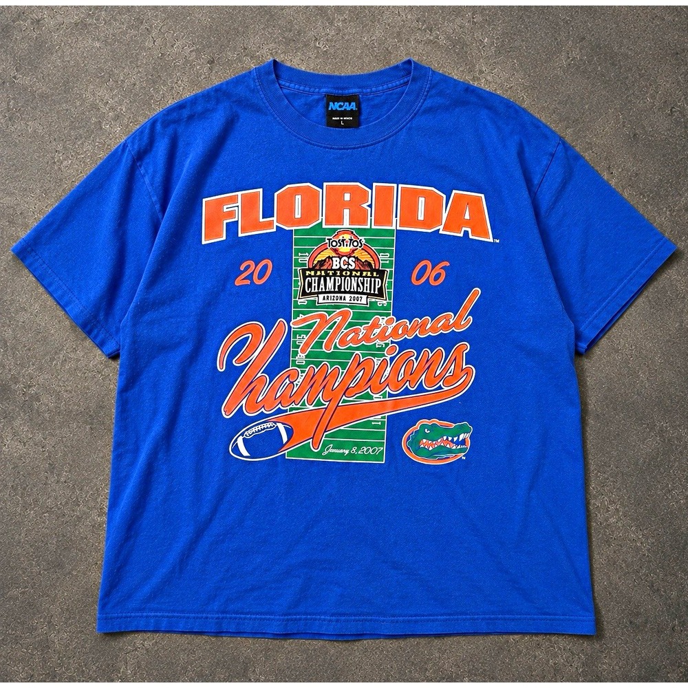 Vintage NCAA Florida Gators 2006 BCS National Champions T-Shirt Blue 2X Football